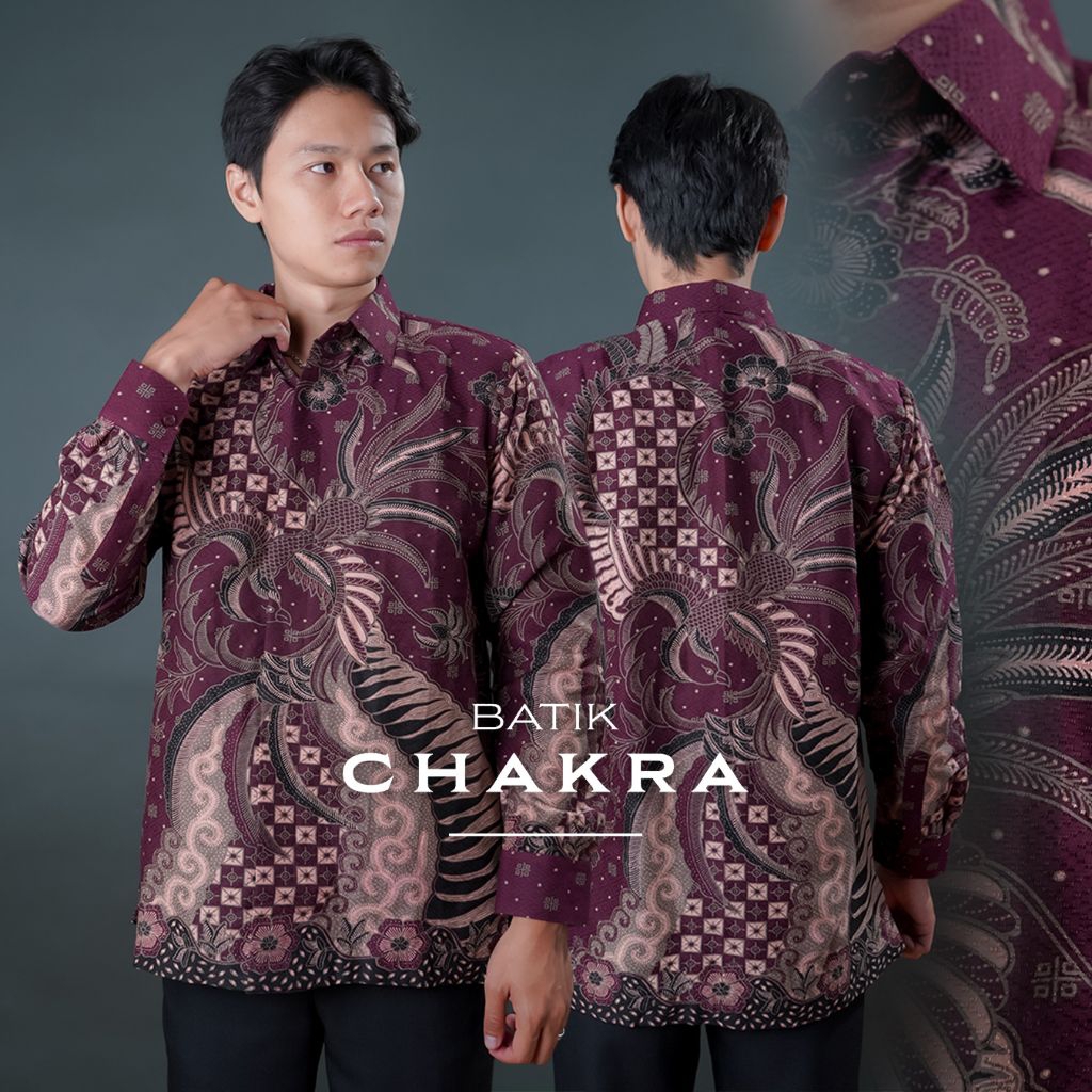 Kemeja batik pria BURGUNDY lengan panjang bahan doby lapis furing motif terbaru