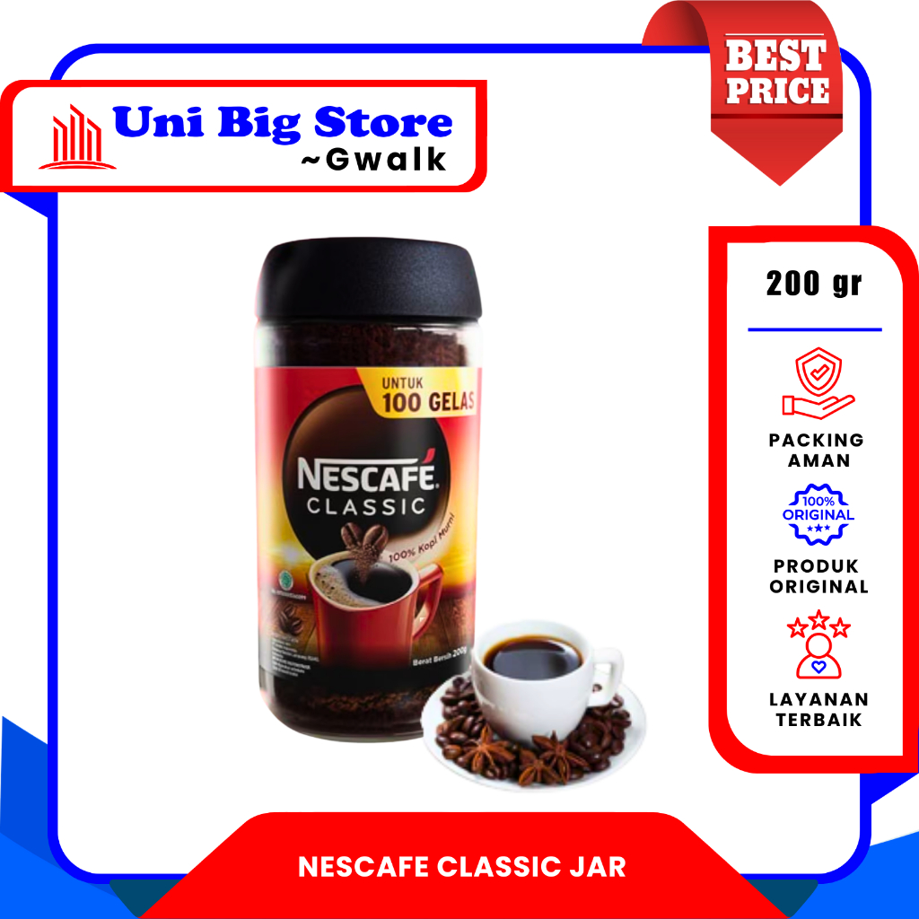 

NESCAFE CLASSIC KOPI JAR KACA CLASSIC AMPUNG ROBUSTA BLEND - 200 gr