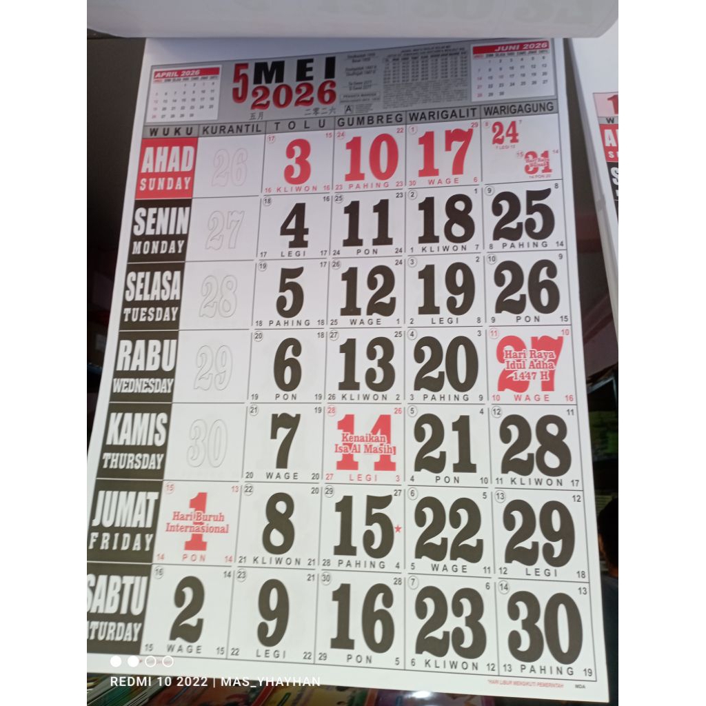

kalender jumbo tahun 2026 ukuran 44 x 64cm
