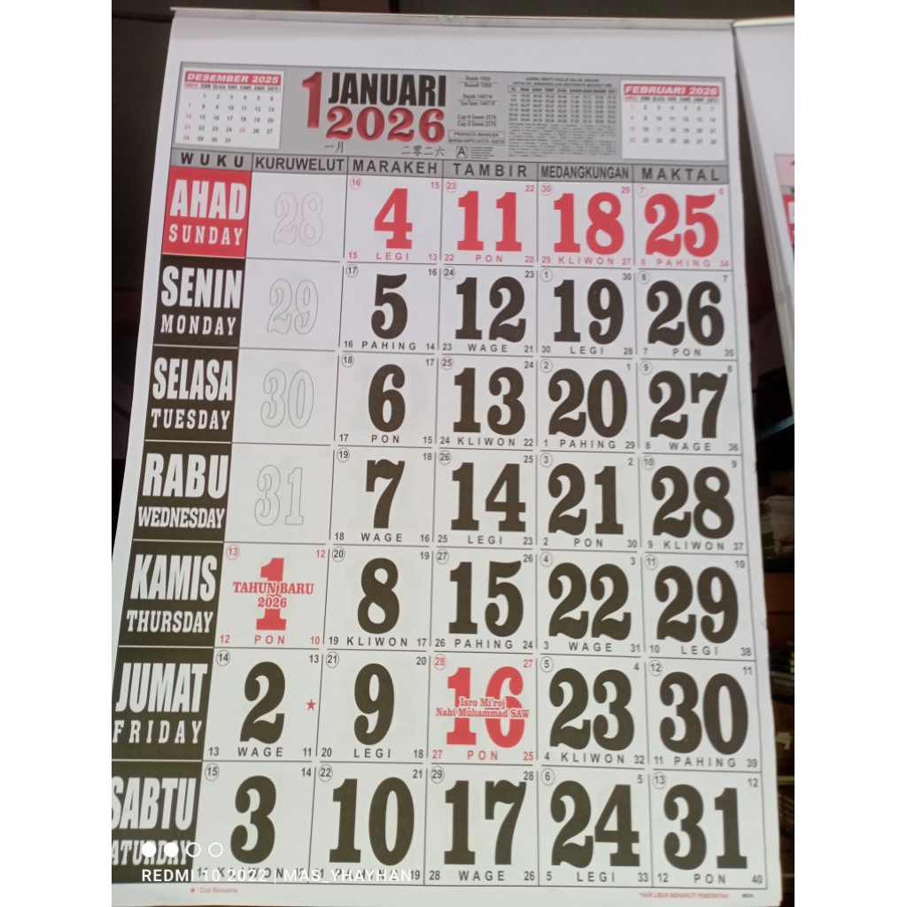 

kalender tahun 2026 ukuran besar / Jumbo