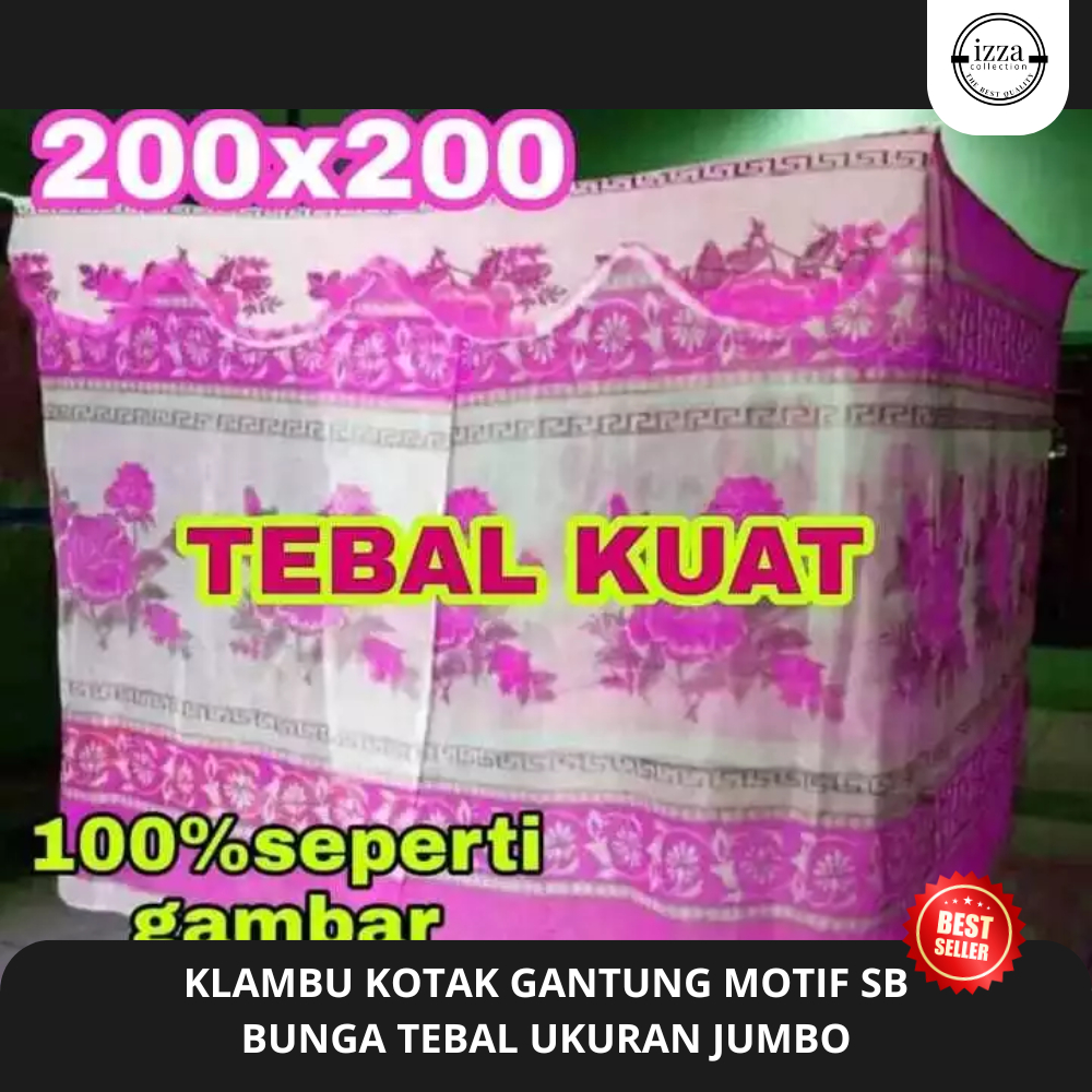 kelambu gantung jumbo 200x200 | kelambu kotak motif bunga SB | kelambu kamar tidur elegan | kelambu 