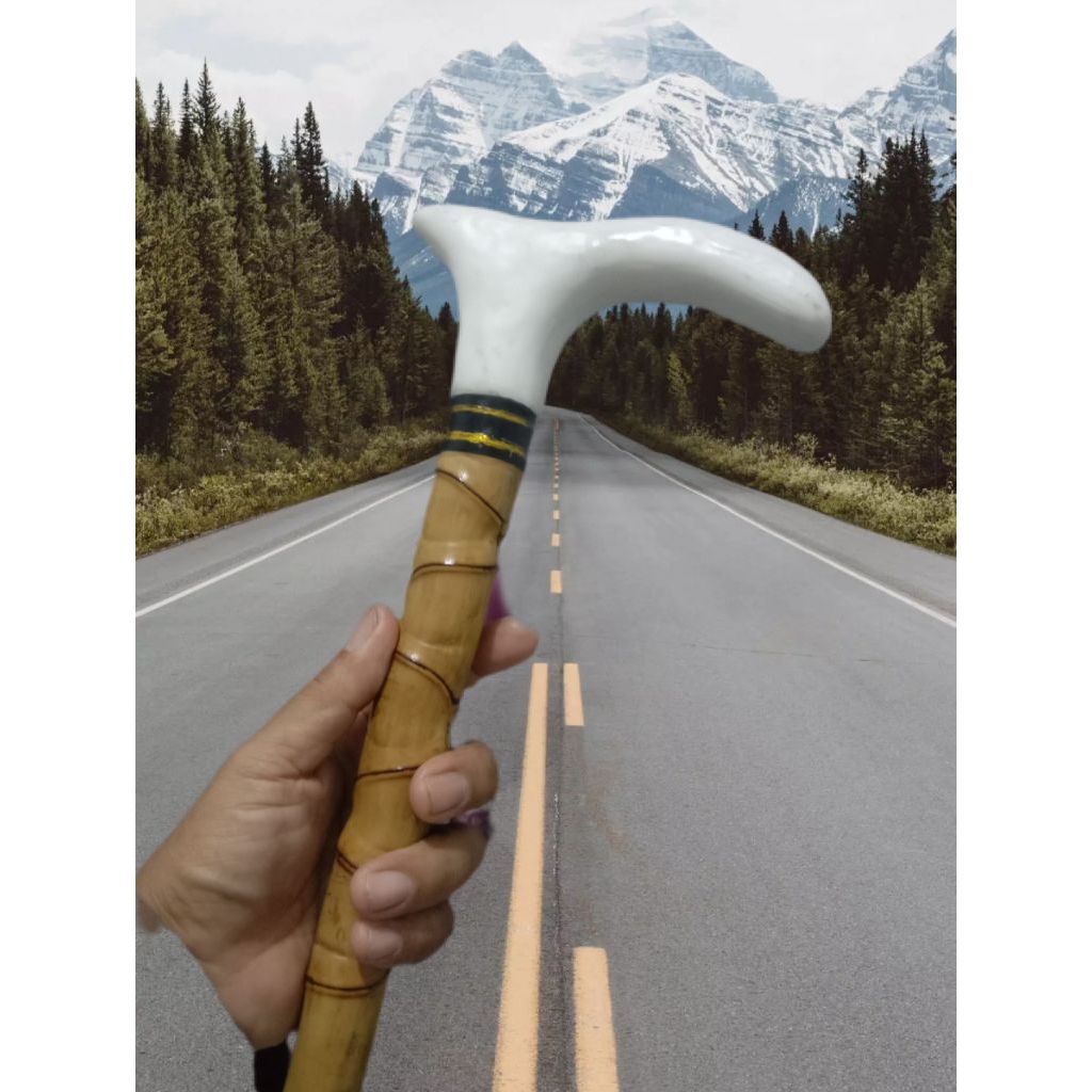 tongkat jalan lansia tongkat bambu cendani super tongkat gagang resin