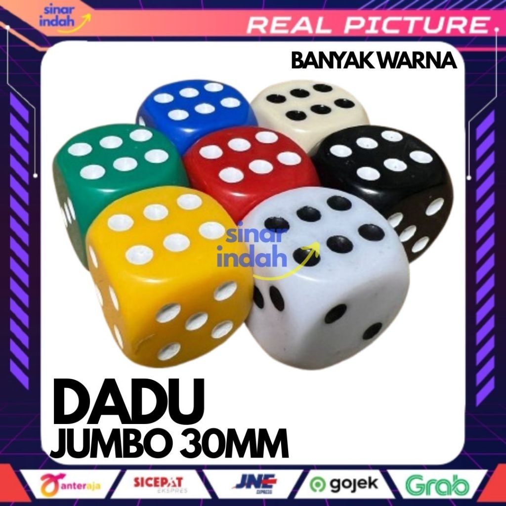 Dadu Ukuran Besar JUMBO XXXL 30mm Mainan Monopoli Ular Tangga Ludo Dice Putih Merah Biru Hijau Hitam