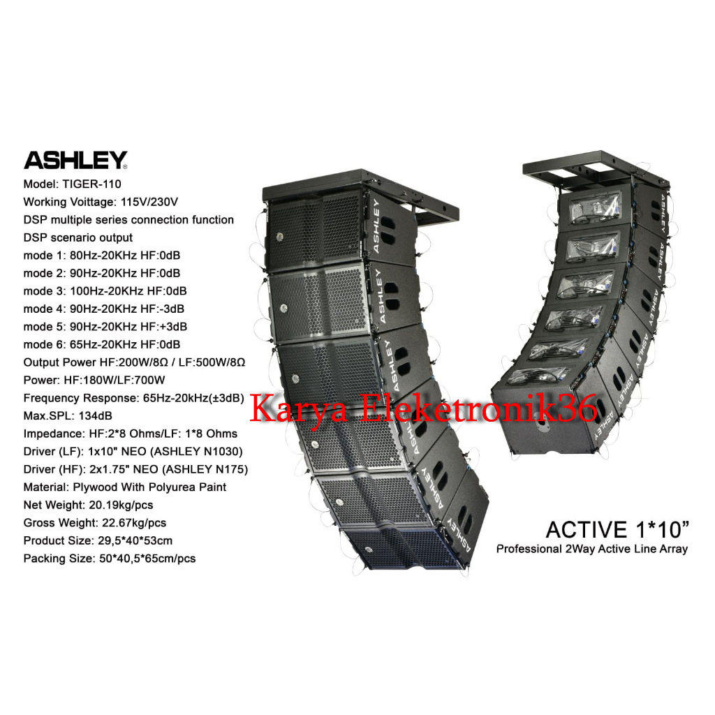 Professional Line Array 2 Way Tiger110 Speaker Aktif Linearray Ashley Tiger 110 1"X10" Inch Original