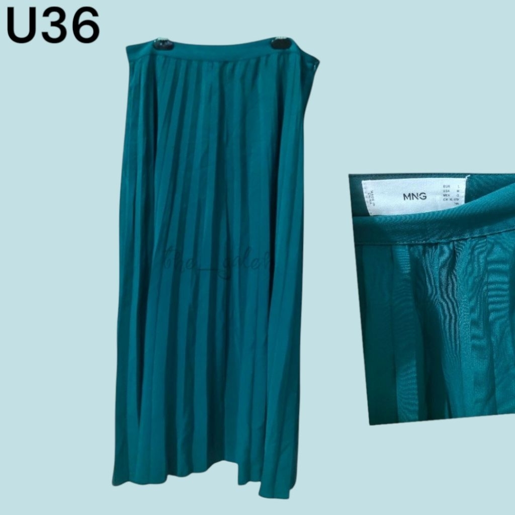 U36 Preloved MNG Ori 100% Rok Plisket Pleats Skirt Hijau Emerald Bagus Murah
