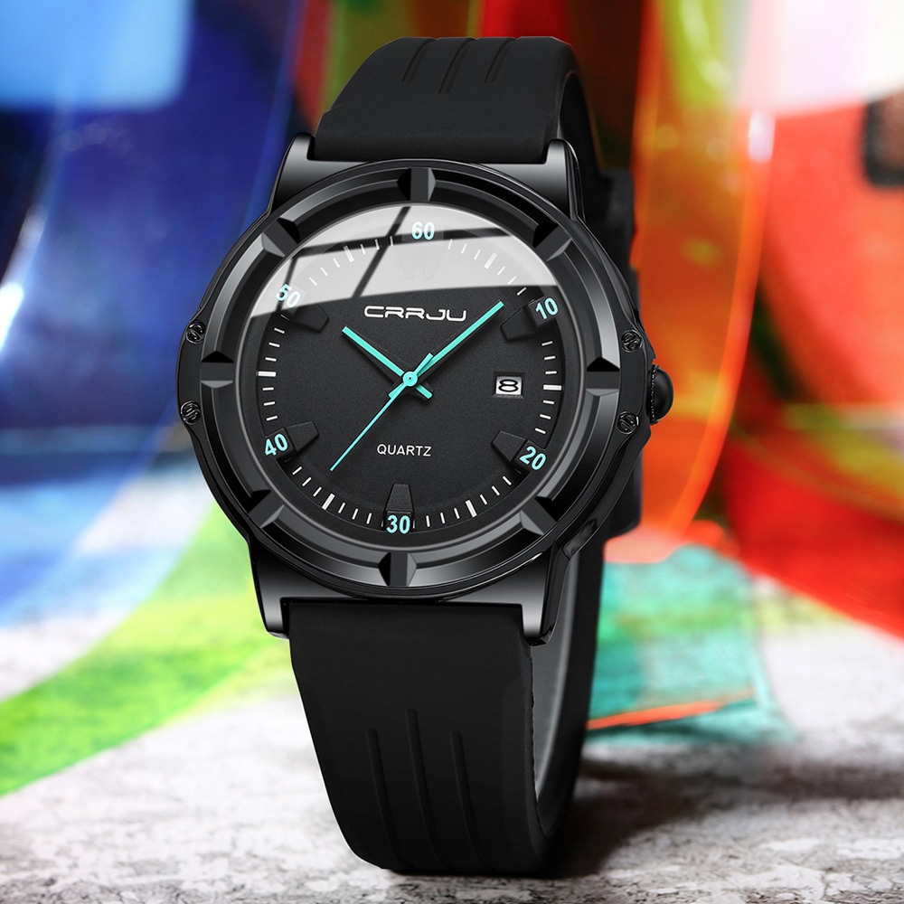 Bisa COD CRRJU Jam Tangan Pria Mewah Tahan Air Tali Silikon Analog Kalender Original Men Watch 5030