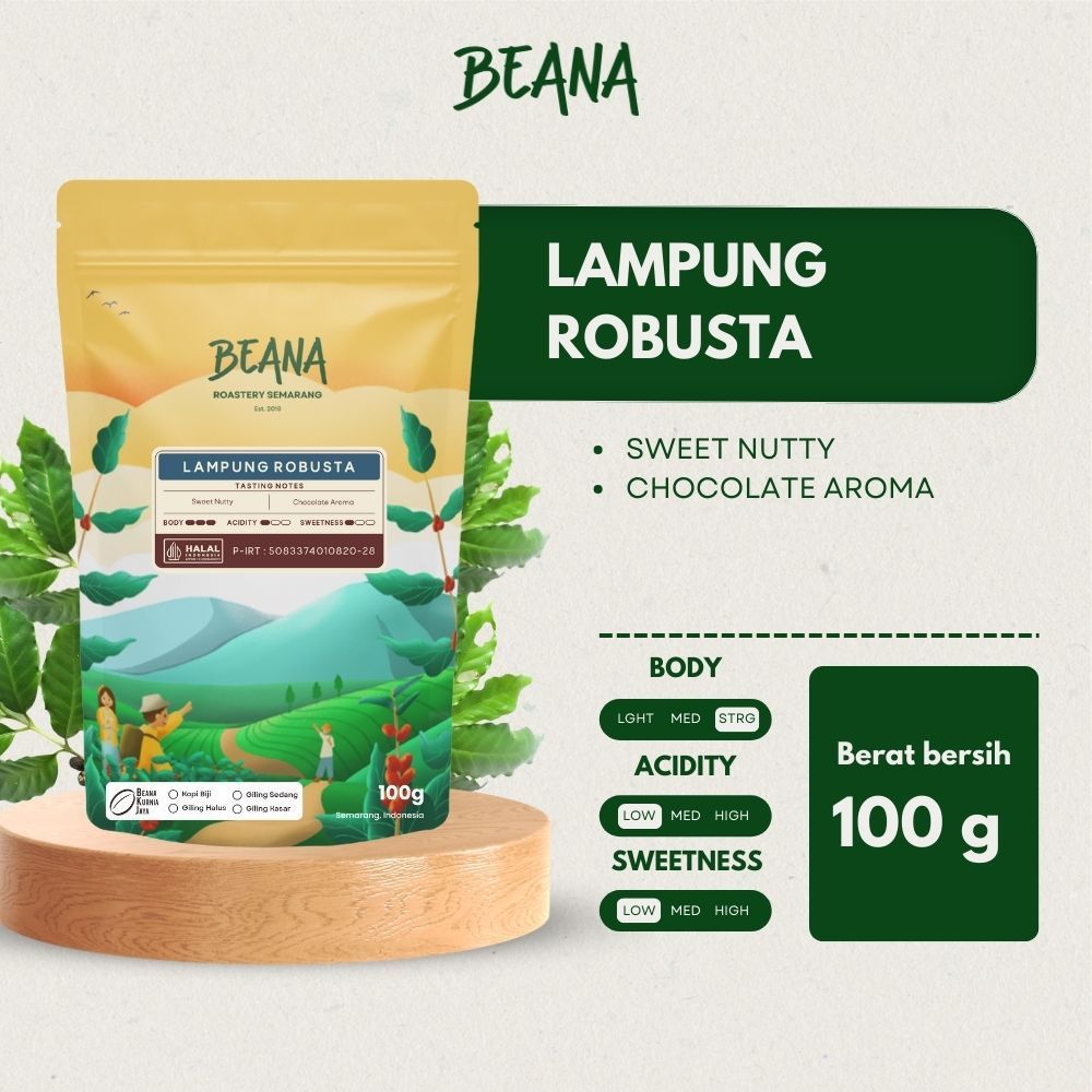 

Beana Roastery - Lampung Robusta Coffee Roasted Beans | Biji Kopi Bubuk 100gr