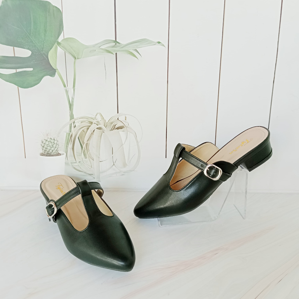 Sandal Heels Mules Wanita Sandal Bapau Mules Wanita Tinggi Hak 3 cm