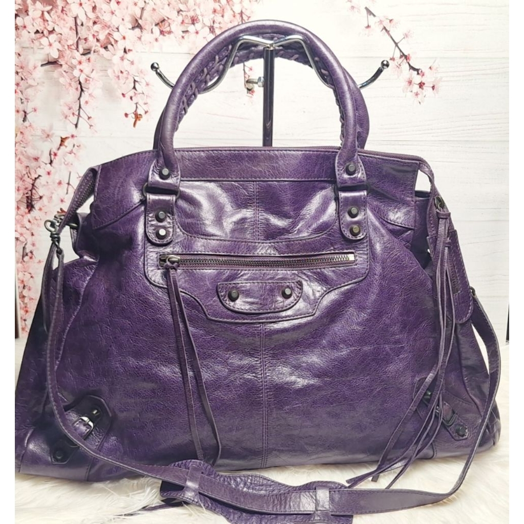 Balen Tote Shoulder Bag Size besar Genuine Leather Purple PRELOVED