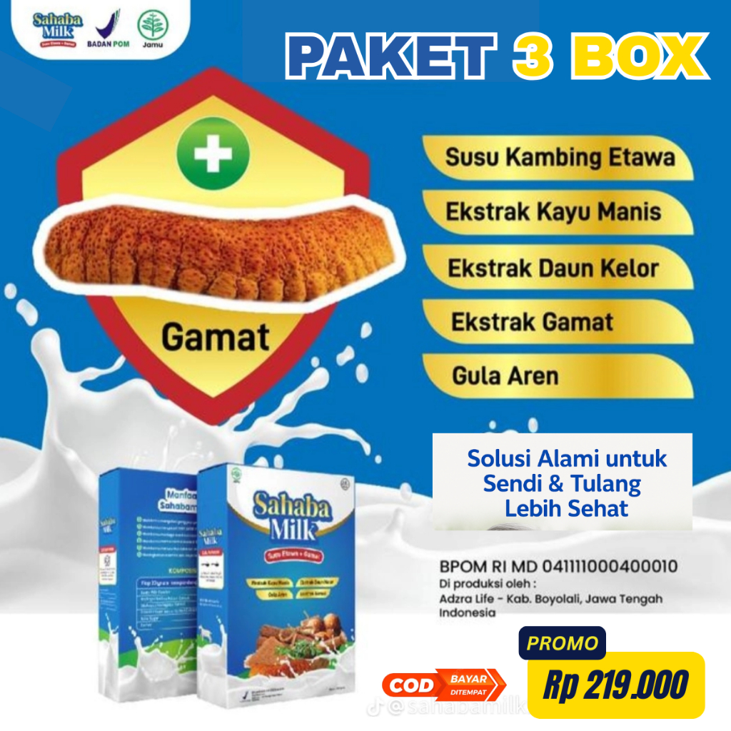 

SAHABAMILK - 3 Box Susu Etawa 100% Original Atasi Nyeri Sendi Dan Tulang