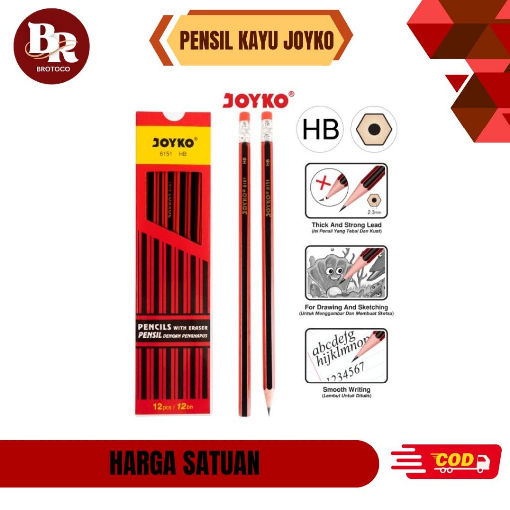 

[BROTOCO] Pensil Kayu + Penghapus Joyko HB 6151 (Harga PerPcs)