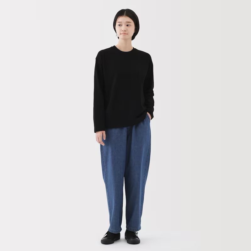 Women's Washed Denim Easy Tapered Pants – Muji Store Original, Casual & Comfortable