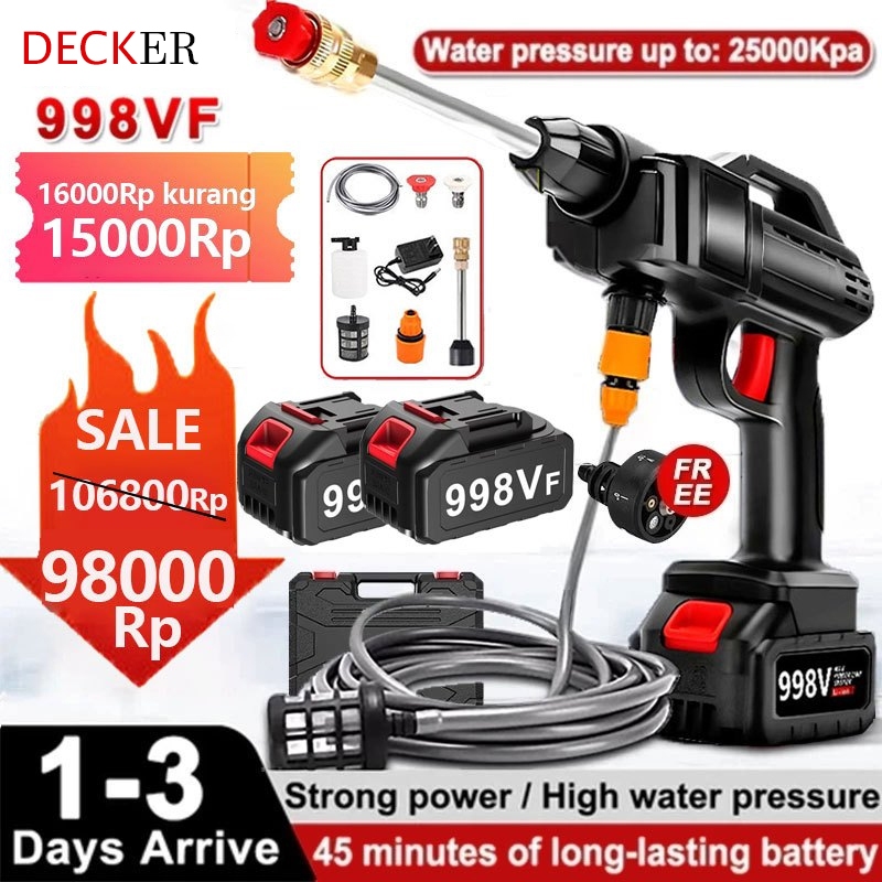 Decker 998Vf Jet Cleaner Semprotan Cuci Motor Mobil Portabel Bertegangan Tinggi Baterai Lithium Cuci