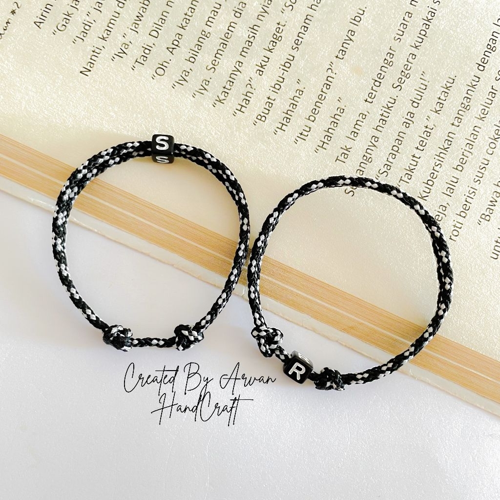 Gelang Inisial Huruf Tali Prusik Hitam // Gelang Tali Prusik Hitam Bisa Pilih Inisial