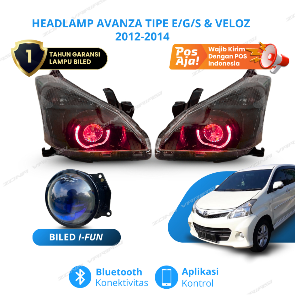 Headlamp Avanza Veloz 2012 - 2014 Tipe E/G/S Dan Veloz Custom Set Biled RGB Bluetooth Lampu Depan Av
