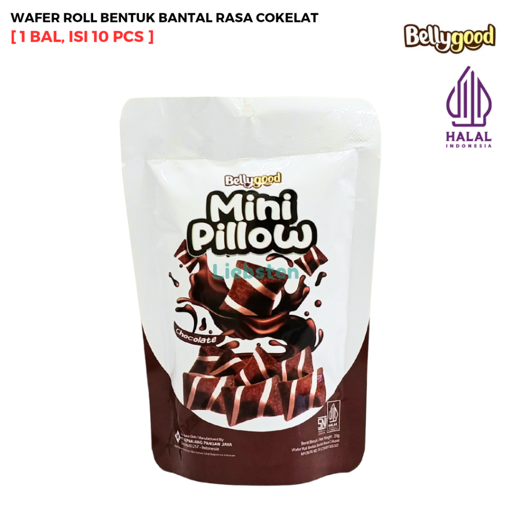 

BELLYGOOD MINI PILLOW POUCH Wafer Bentuk Bantal Rasa Cokelat Isi 10 Pcs