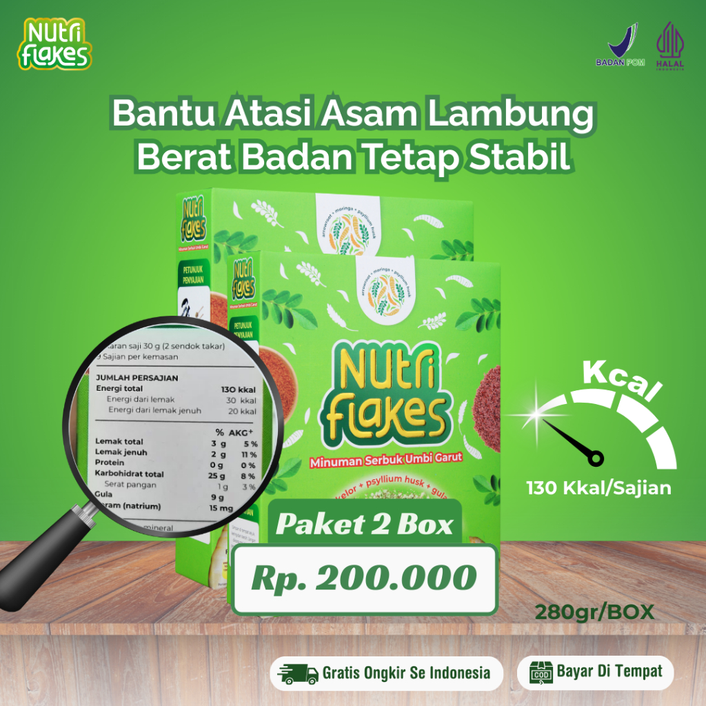 

Nutriflakes Umbi Garut Membantu Mengatasi Asam Lambung, Maag dan Gerd 2 Box