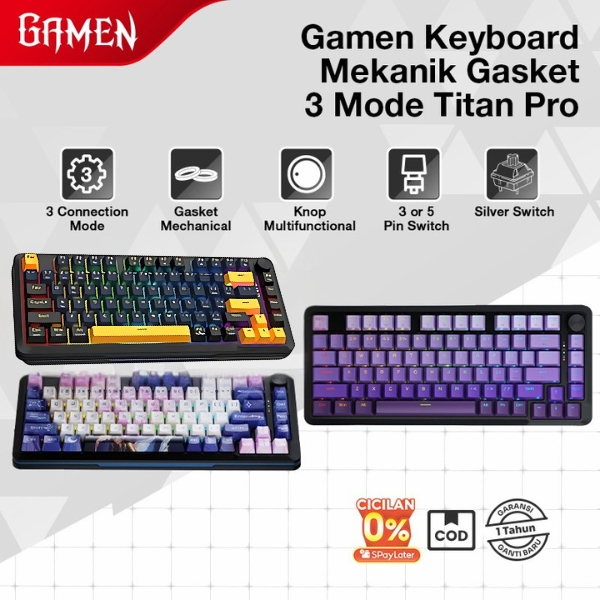 GAMEN Keyboard Mechanical Gaming Wireless 3 Mode Gasket Structure 81 Keys Titan Pro Silver Switch RG