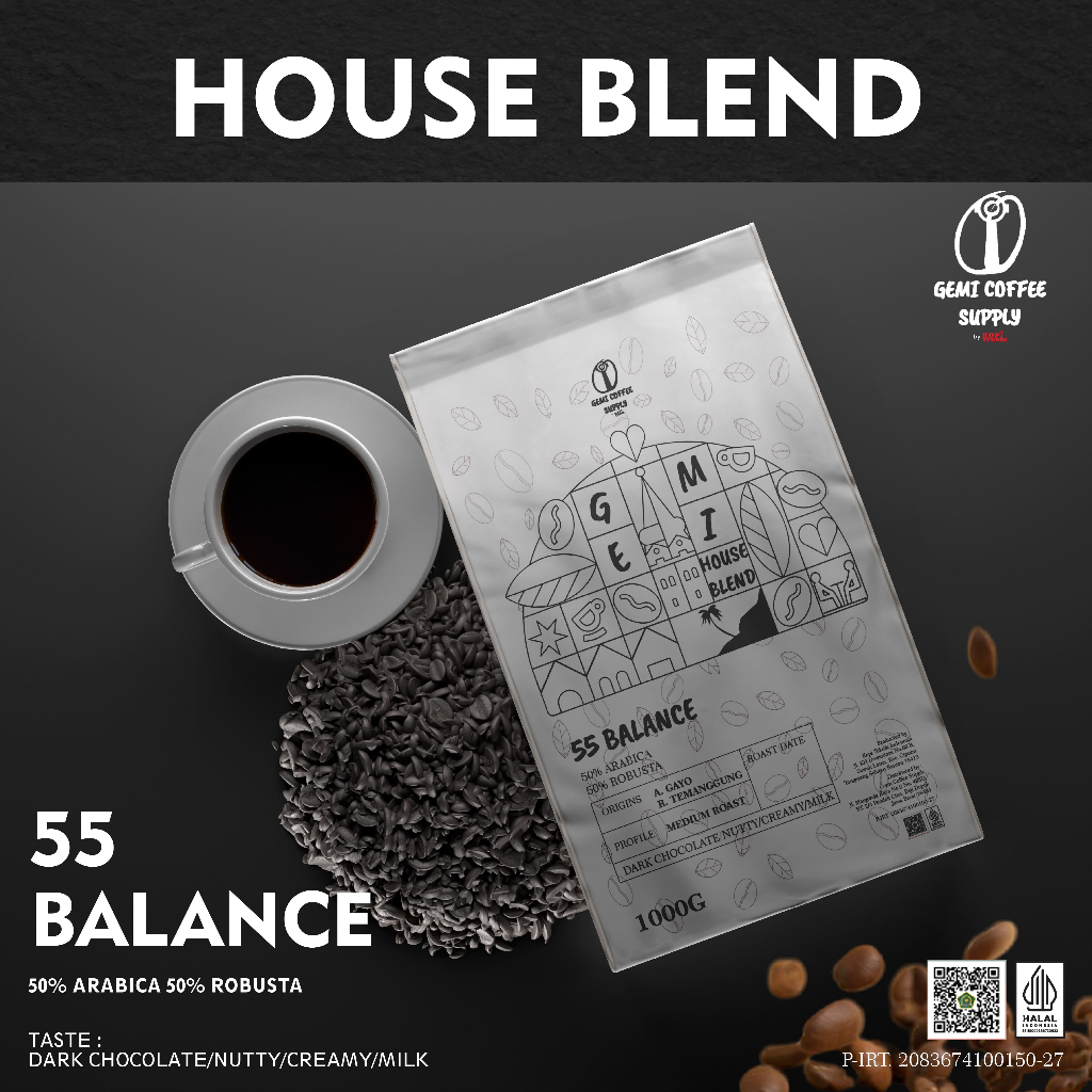 

Gemi House Blend - 55 Balance II 50% Arabica 50% Robusta Coffee