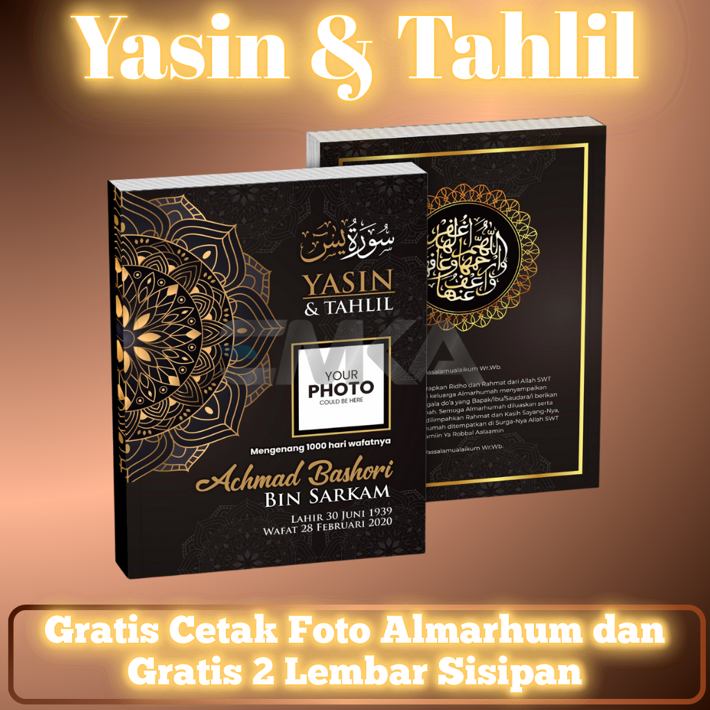 Yasin dan Tahlil Lengkap 40 Hari 100 1000 Hari Free Cetak Foto Almarhum Softcover Atisha