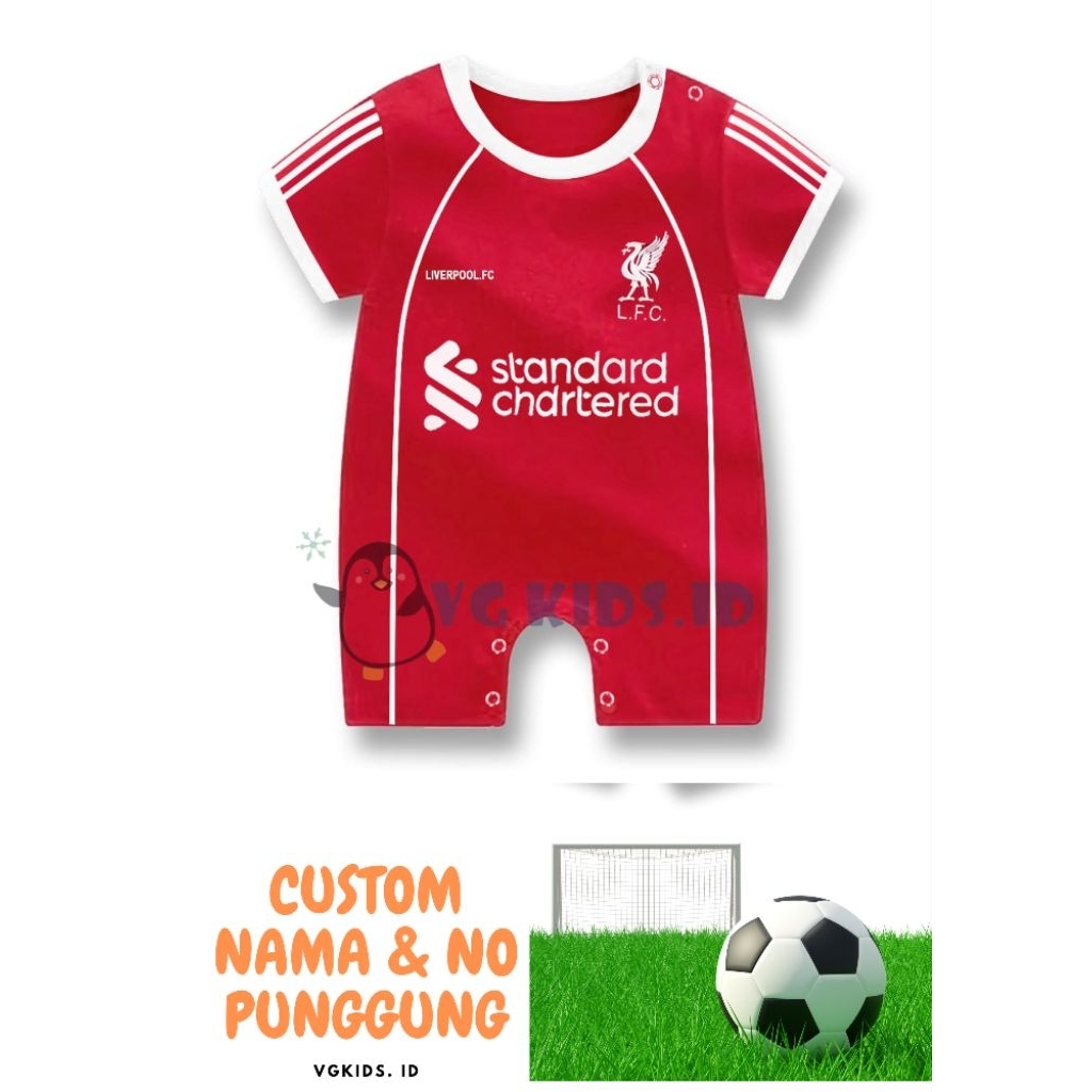 (Bisa Custom Nama) Romper Bayi Bola Club Liverpooll LFC / Jersey Bola / Jumper Celana Bayi / Romper 