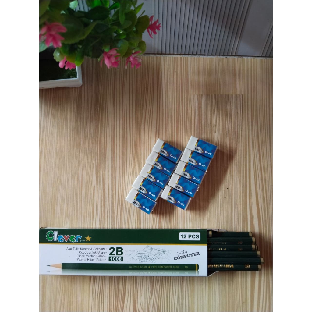 

PENSIL CLEVER STAR HIJAU 1 PACK + 10PCS PENGHAPUS DAVIS PUTIH