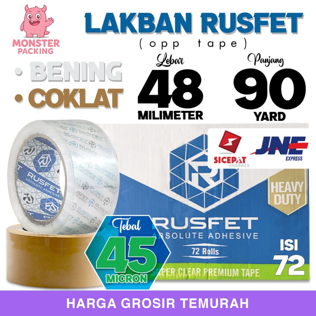 

Lakban isolasi Solatip 48mm x 90y OPP Tape RUSFET Varian KARGO / DUS