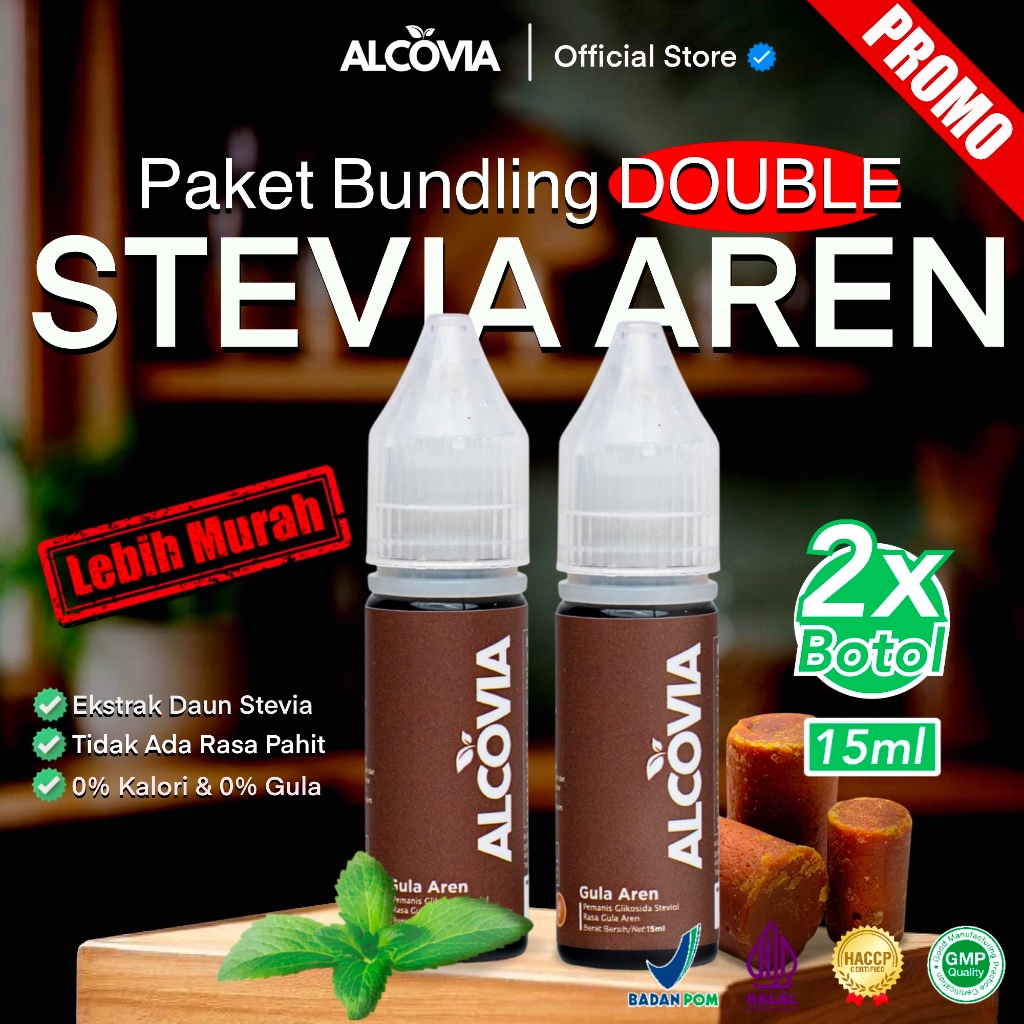 

(DOUBLE AREN) Alcovia Stevia Aren Tetes Pemanis Alami Pengganti Gula - 15ml x 2