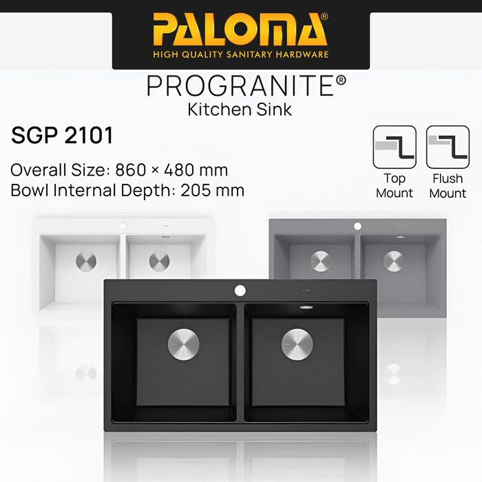 PALOMA SGP 2101 Kitchen Sink Bak Cuci Piring Dapur Progranite 2 Bowl Topmount Pro Granit Granit Quar