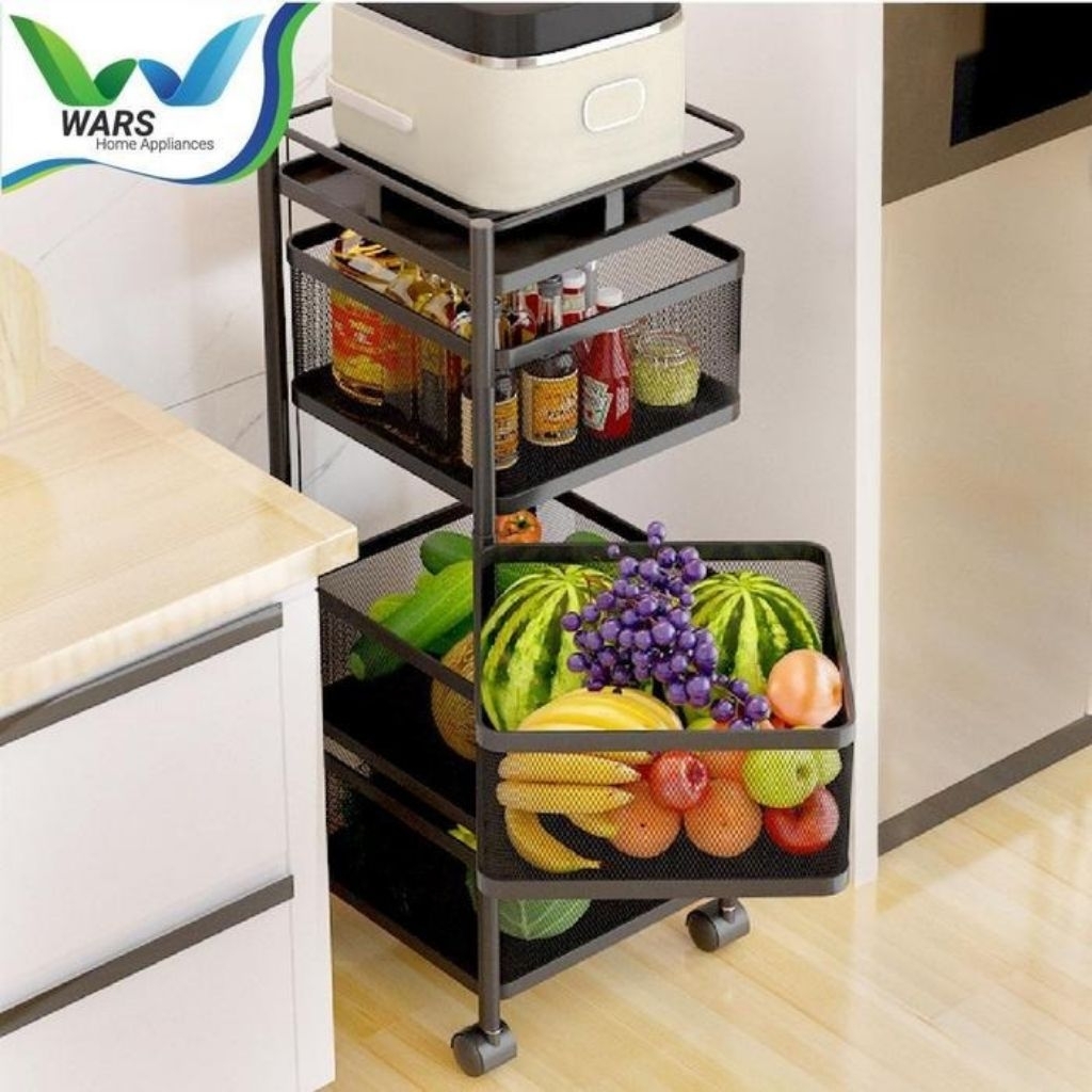 TERBARU  RAK PENYIMPANAN TROLI BESI 4 SUSUN / RAK MULTIFUNGSI / RAK TROLI PUTAR SEEBAGUNA