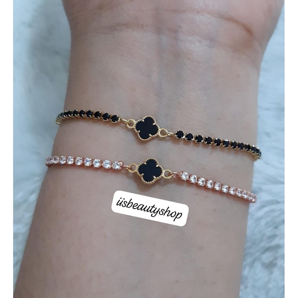 Gelang Tali Serut Rose Gold Mata Putih Bunga Vanclieef 0,2gram Semar Nusantara