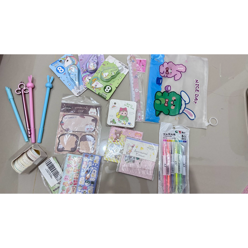 

Take All Stationary, Pulpen lucu, tipe-x, penggaris, stickey notes, mini notes, sticker, highlighter, washi tape