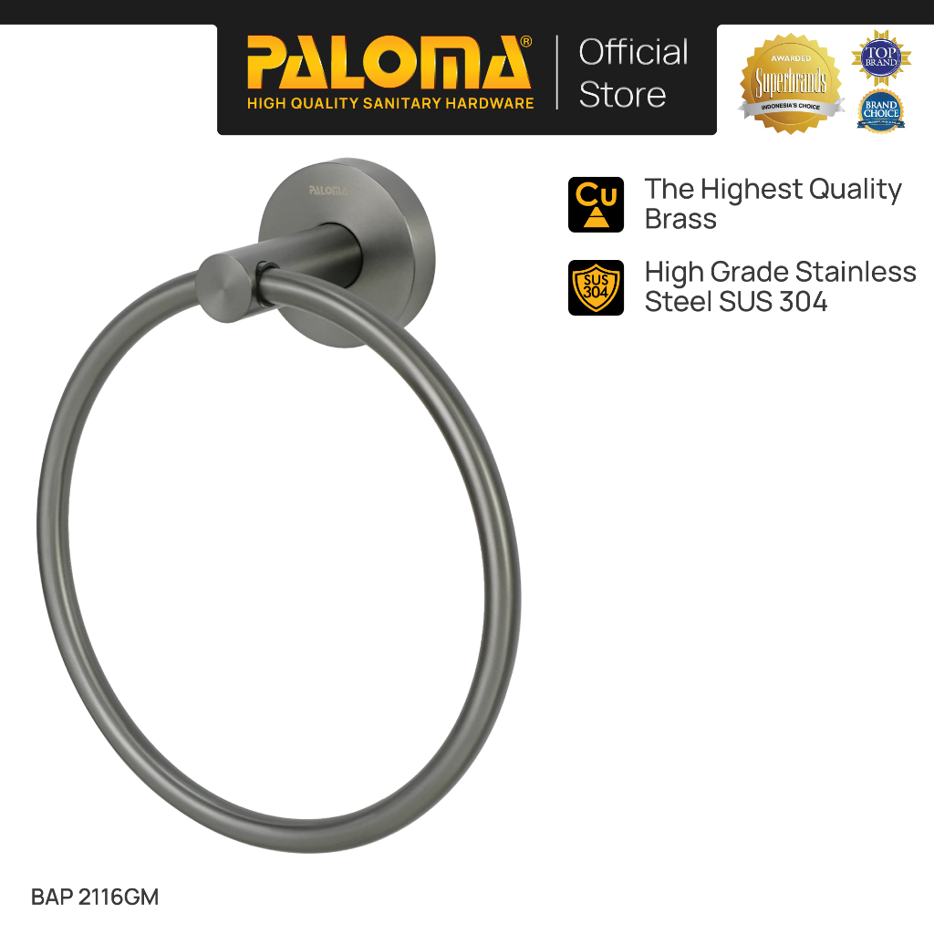 PALOMA BAP 2116GM Gantungan Handuk Kain Lap Tangan Hand Towel Ring Kamar Mandi Wall Dinding  Brass K