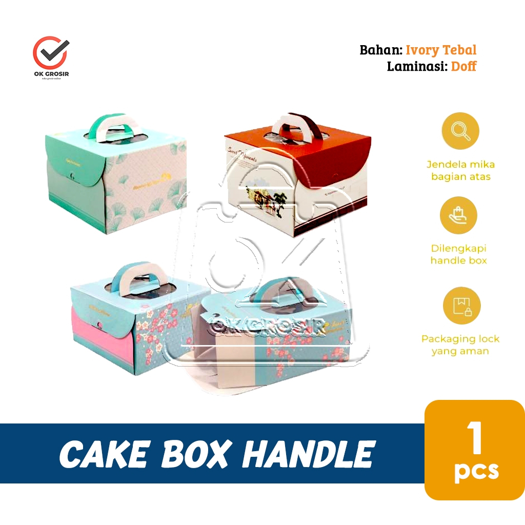 

Box Kue Cake Box HANDLE Kotak Packaging Motif Estetik (1 pcs)
