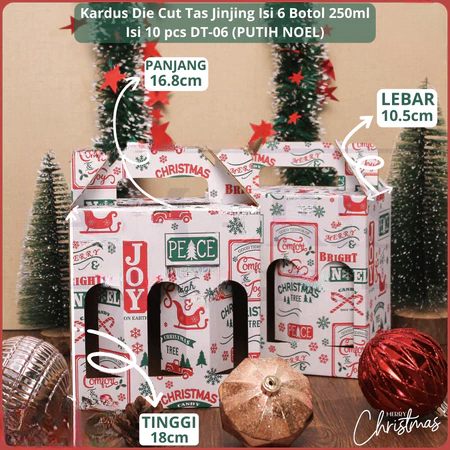 

box jinjing botol kale 250ml isi 6 motif putih noel parcel natal dus hampers christmas