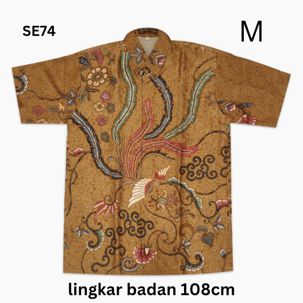 kemeja batik pria lengan pendek semi sutra halus furing katun SE74 ukuran M