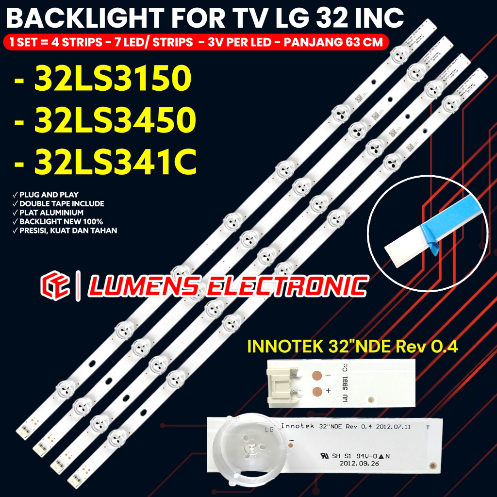 BACKLIGHT TV LED LG 32 INC 32LS3150 32LS3450 32LS341 32LS341C 32LS LAMPU BL 7K innotek 32 NDE Rev 04