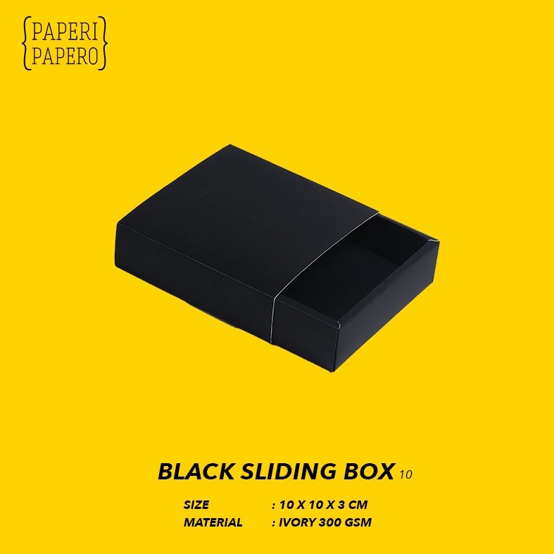 

Black Sliding Box (10 x 10 x 3 cm) - Kotak Packaging Model Laci Geser Hitam Laminasi (5 Pcs)