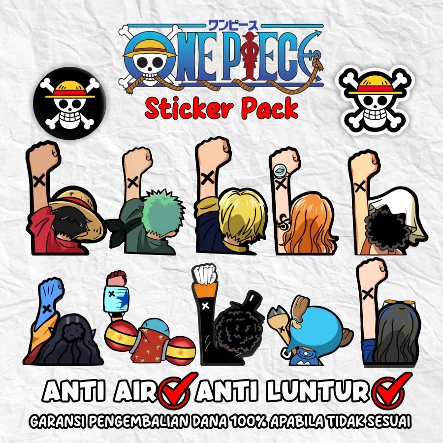 

Sticker Pack One Piece Bahan Vinyil Tahan Air Sudah Terpotong Sesuai Pola Gambar
