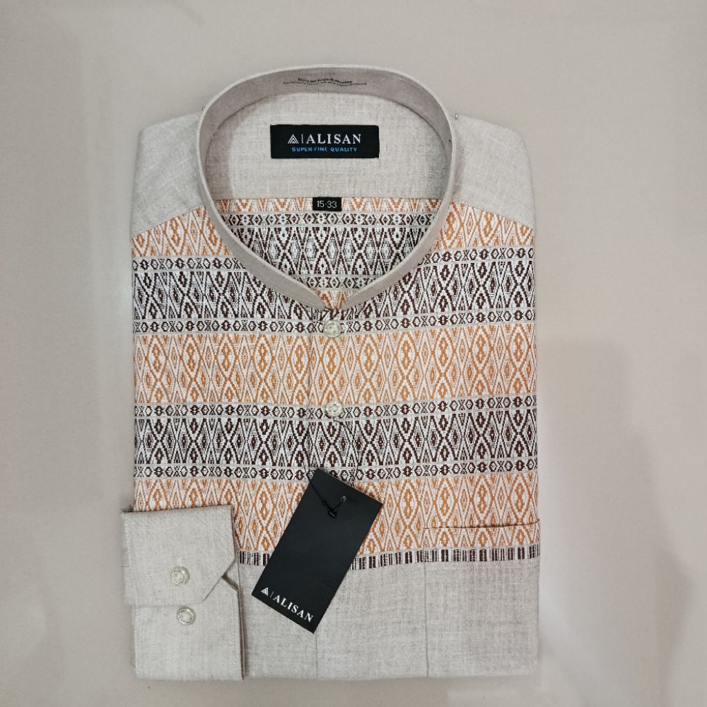 Alisan Koko Fashion Motif Zigzag Beige Lengan Panjang Reguler