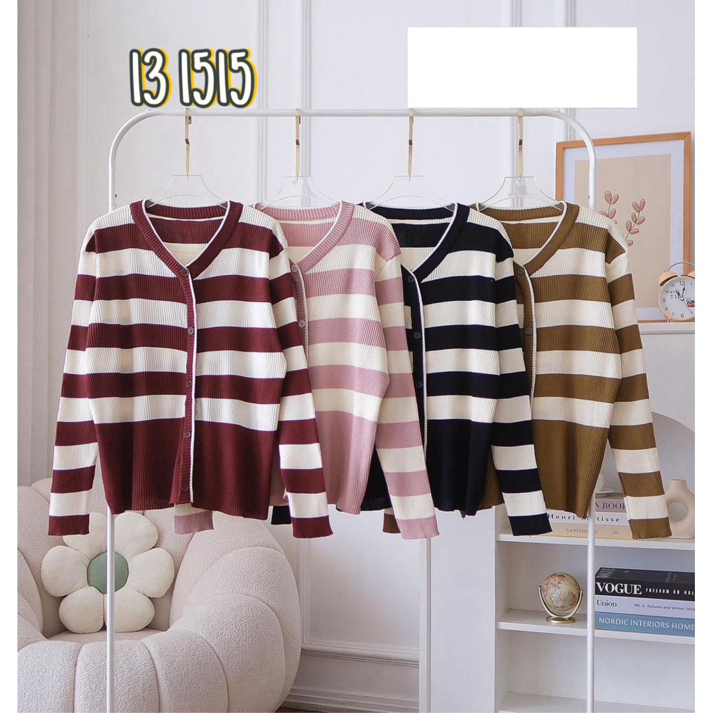Cardigan Rajut Stripe Lengan Panjang – Outer Rajut Motif Garis Kekinian