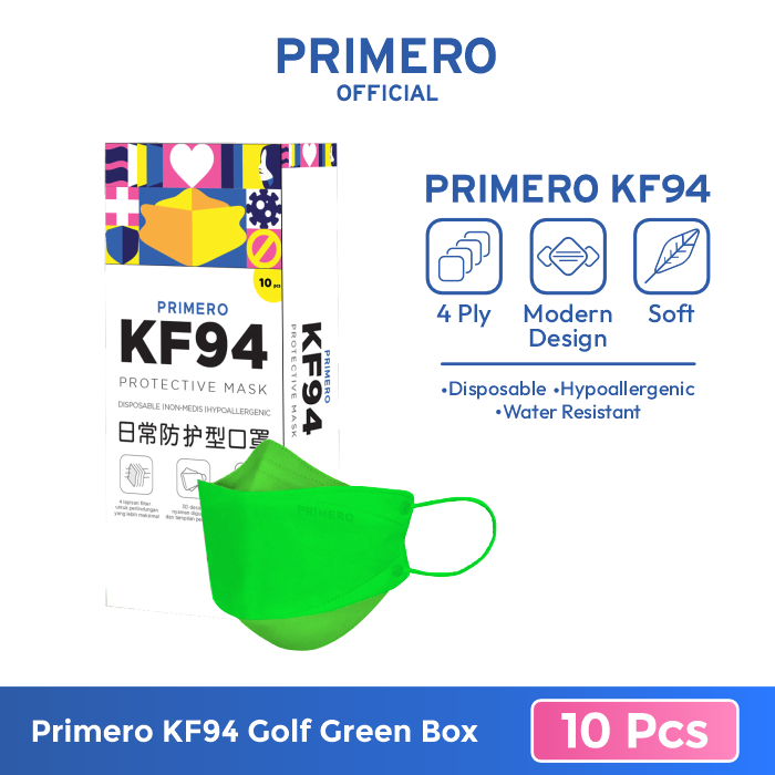 Primero Masker KF94 4Ply Putih - Hiijau - 1 box Isi 50pcs 10pcs