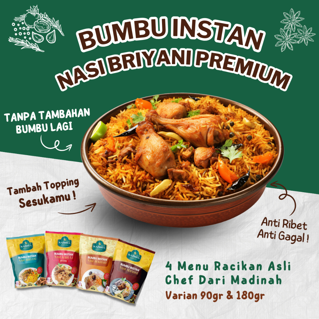 Kazbira Premium - Bumbu Instan Nasi Briyani Instan Ala Timur Tengah - Bumbu Instan Nasi Arab
