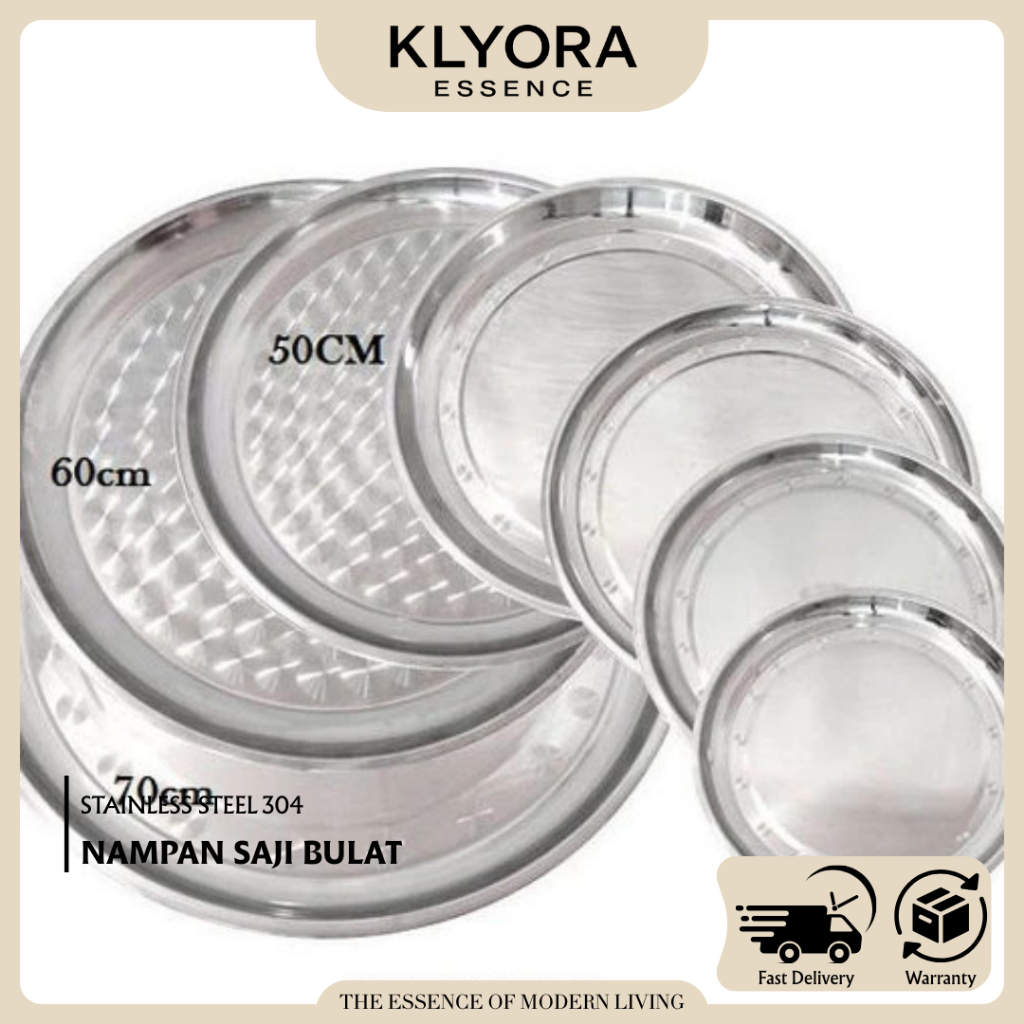 KLYORA Nampan Bulat Stainless Steel / Nampan Saji Prasmanan Food Grade Jumbo Premium Quality