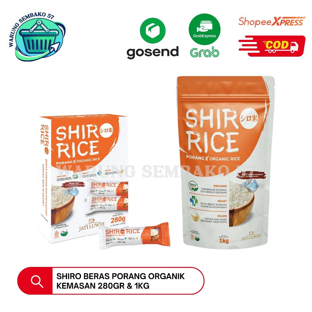 

Shiro Beras Porang Organik Kemasan 280gr & 1kg - Shirataki / Konjac Rice