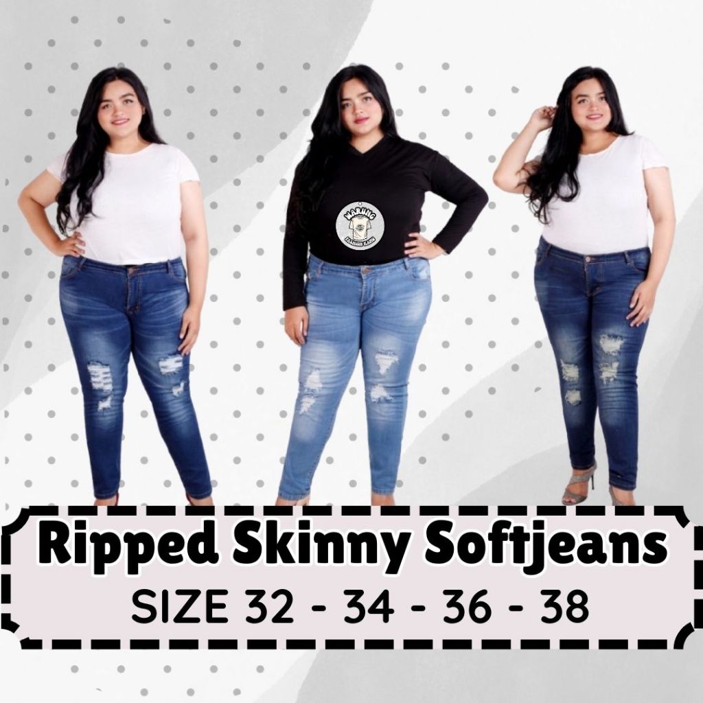 Ripped Skinny Softjeans Wanita Ripped Skinny Jeans Jumbo Wanita Celana Panjang Skinny Jeans Sobek
