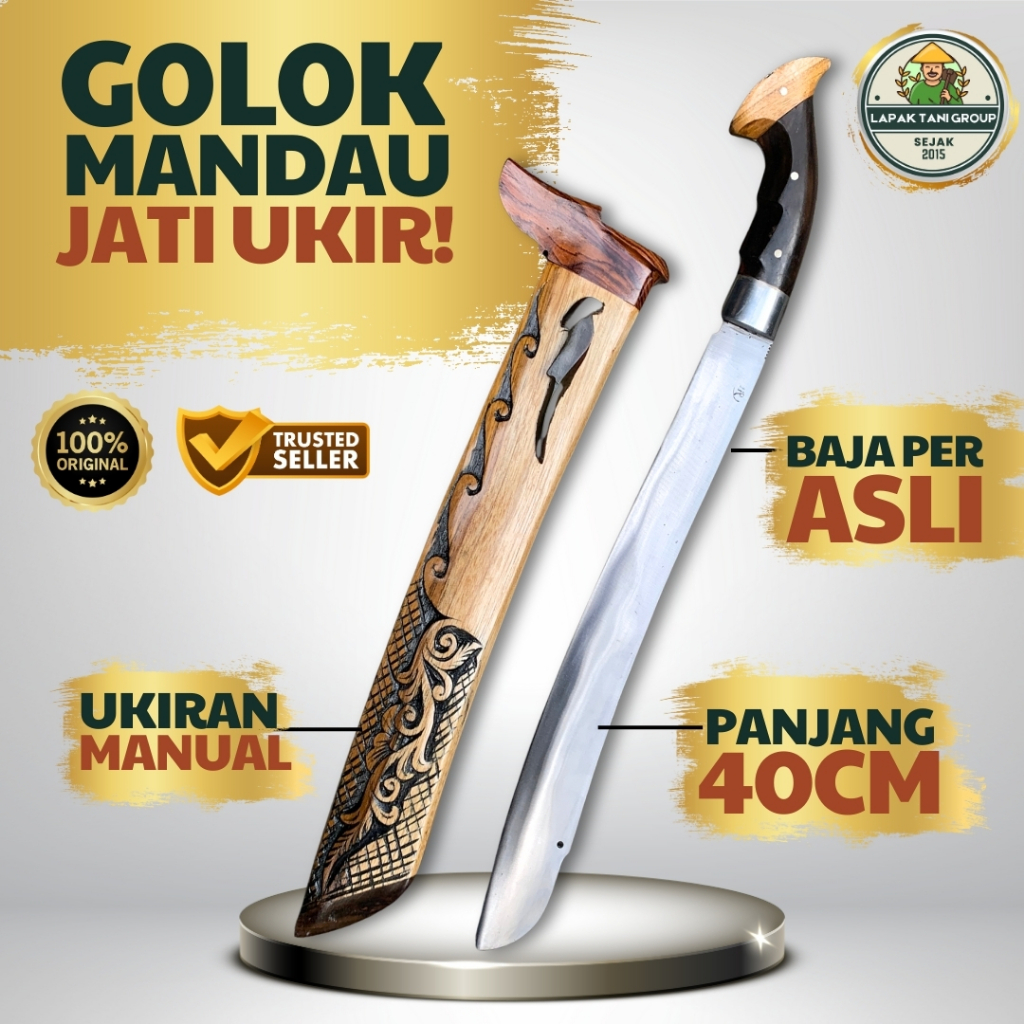 Lapak Tani Group Golok Kebun Mandau Jati Ukir Original / Pisau Taman Peralatan Berkebun Bahan Baja P