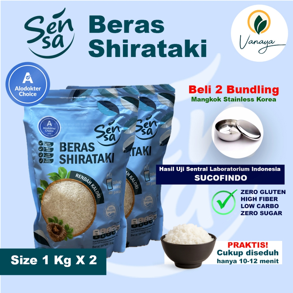 

SENSA BERAS SHIRATAKI BUNDLING 2KG + MANGKOK STAINLESS #berasdiet