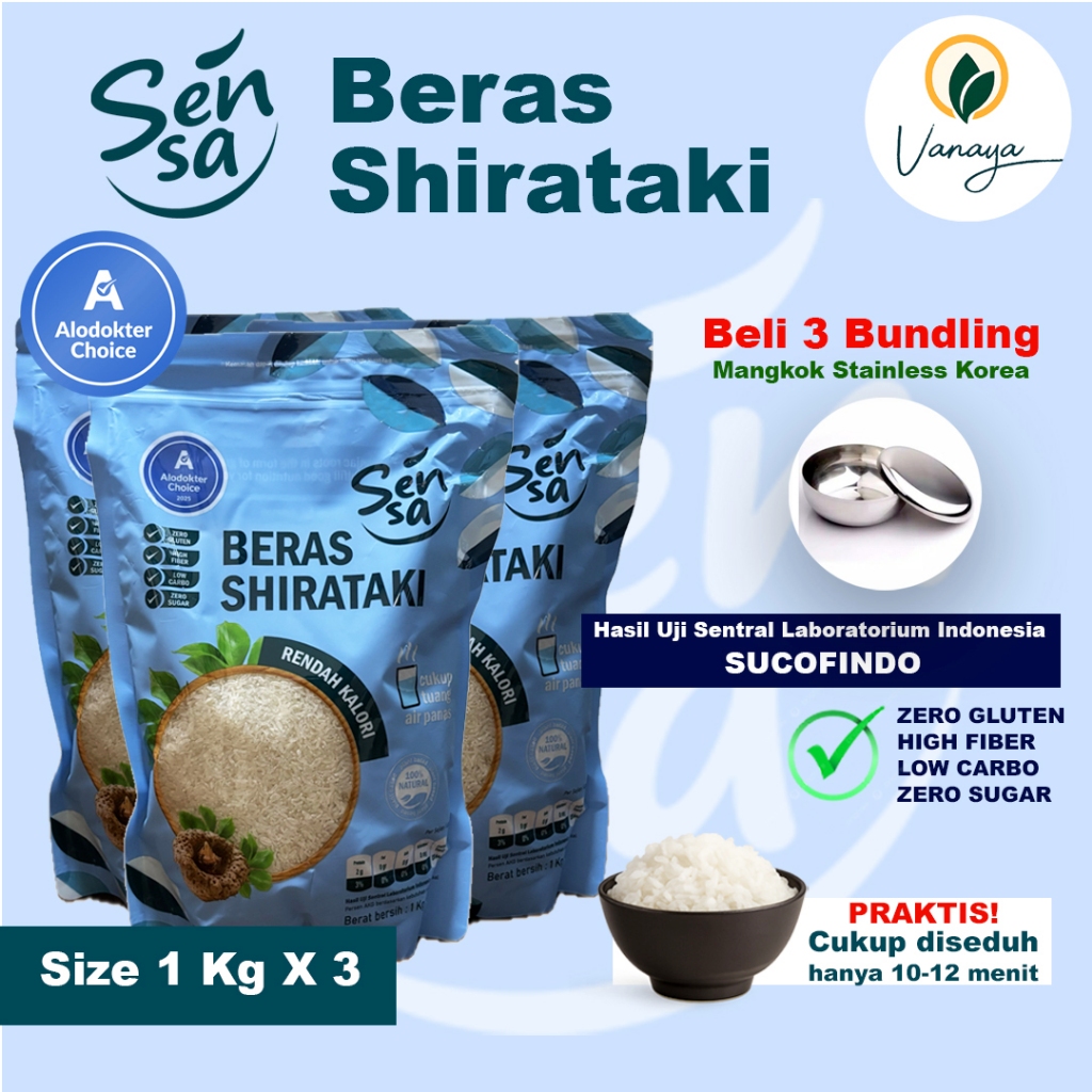 

SENSA BERAS SHIRATAKI BUNDLING 3KG + MANGKOK STAINLESS #berasdiet
