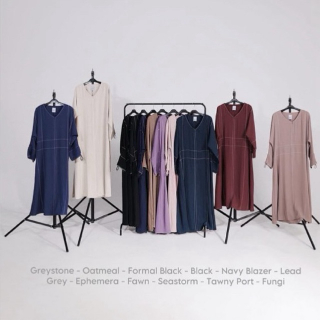 NEW stitch abaya elmadina bahan mina warna oatmeal size L